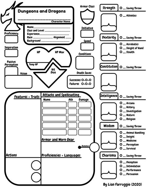 This is a simple sheet with bolder lines and a larger font that still has room for important stats. This includes 4 pages: main sheet, notes, spell sheet, and inventory. #dnd #dungeonsanddragons #charactersheet Dnd Character Sheet Spells, D&d Character Sheet Printable, Dnd Stats Sheet, Dnd Character Sheet Simple, Dnd Character Journal Pages, Dnd Journal Pages, Character Journaling, Dnd Notebook Ideas, Dnd Skills