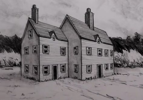 A 2 point perspective of an old farm house. 2 Point Perspective House, Comic Artstyle, 3 Point Perspective, 2 Point Perspective, Point Perspective, Old Farm Houses, Old Farm, 3d Animation, Old Houses