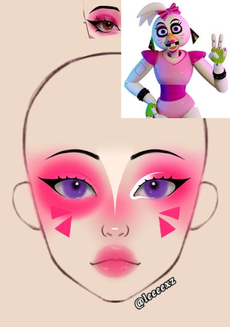 Arcade Makeup, Glamrock Chica Makeup, Makeup Looks For Halloween, Circus Makeup, Creepy Makeup, Anime Cosplay Makeup, Makeup Drawing, Applying Eye Makeup, Makeup Face Charts