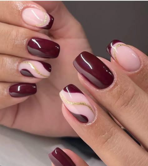 One Nail Art Design, Burgundy Swirl Nails, Striped Nails Designs, Maroon Nails With Design, Nail Ideas Maroon, Nails Burgundy Design, New Trendy Nail Art Designs, Nails With Strass, Burgundy Nails Ideas