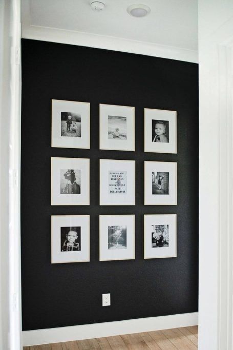 Beautiful Black Accent Wall Ideas Black Accent Wall Living Room, Hallway Accent Wall, Black Accent Wall Ideas, Hallway Accent, Broadmoor House, Black Accent Wall, Black Hallway, Accent Wall In Kitchen, Painted Brick Fireplace