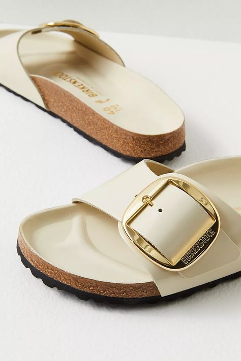 Madrid Big Buckle High Shine Birkenstock | Free People Madrid Big Buckle, Birkenstock Madrid Big Buckle, Birkenstock Madrid, Strap Sandals, Boho Outfits, Spring Summer Fashion, Birkenstock, Patent Leather, Open Toe