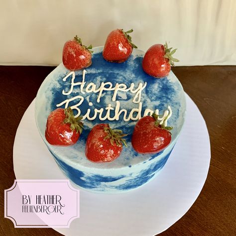 Blue watercolor with glazed strawberries birthday cake Glazed Strawberries, Strawberry Birthday Cake, Small Birthday Cakes, Pastel Cakes, Red Cake, Blue Cakes, Strawberry Cakes, Boy Birthday Cake, Chocolate Strawberries