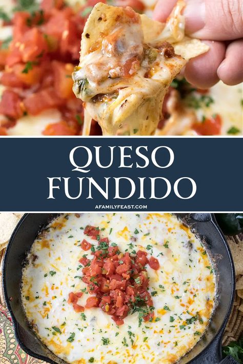 Best Queso Fundido, Southwest Appetizers, Queso Flameado, Queso Recipes, The Best Queso, Queso Fundido Recipe, Chorizo Dip, Fundido Recipe, Cheesy Dips