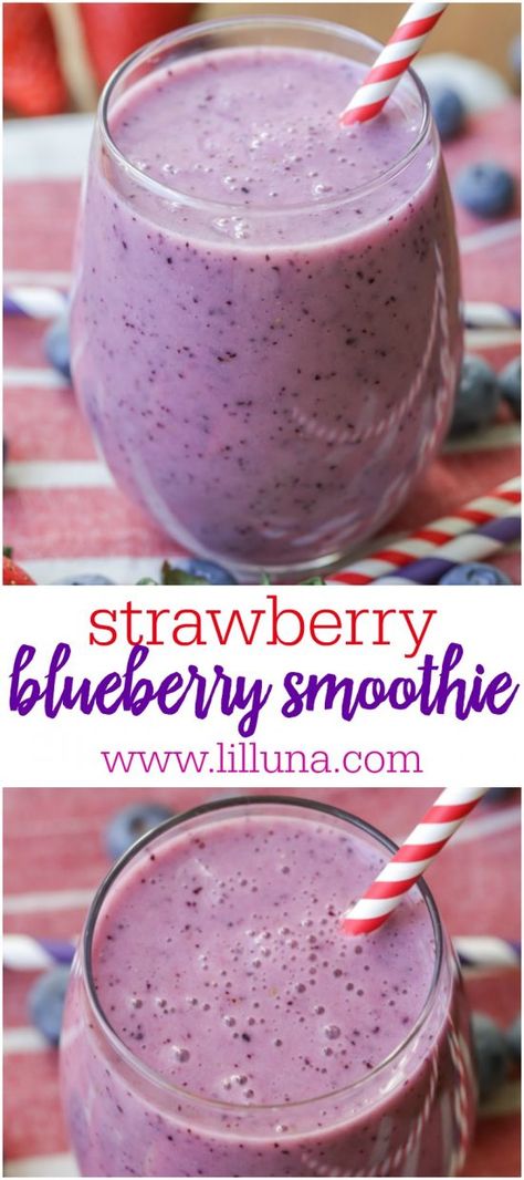 Strawberry Blueberry Smoothie, Blueberry Smoothie Recipe, Resep Smoothie, Smoothie Fruit, Blueberry Smoothie, Smoothie Drink Recipes, Pineapple Smoothie, Blueberries Smoothie, Strawberry Blueberry