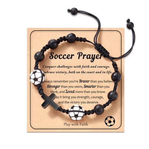 PRICES MAY VARY. [ Soccer Bracelet ] The Soccer cross bracelet combined with a cross charm will show your love for Soccer and religion, reminding you that faith and sportsmanship go hand in hand [ Soccer Party Favors ] This bracelet is a meaningful gift for Soccer players, Soccer teams, Soccer fans, sons, grandsons, friends, and yourself on graduation, Soccer senior night, birthday, Christmas, Soccer Valentines, and Other Anniversaries [ Material ] Highlight the idea that as the soccer pattern f Soccer Gift Bags For Team, Senior Soccer Night, Soccer Gifts For Boyfriend, Senior Soccer Gifts, Soccer Senior Night Gifts, Soccer Player Gift Ideas, Soccer Coach Gift Ideas, Soccer Valentines, Volleyball Bedroom