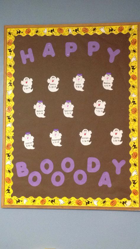 Fall Birthday Bulletin Boards Preschool, Birthday Board Infant Classroom, Fall Infant Birthday Board, Halloween Birthday Board Classroom, October Birthday Board Ideas, Fall Birthday Wall For Classroom, October Birthday Bulletin Boards, Halloween Birthday Board, September Birthday Board