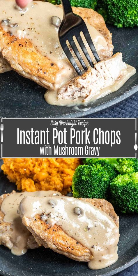 Instapot Pork Chops, Pork Chops With Mushroom Gravy, Creamy Mushroom Gravy, Bone In Pork Chops, Instant Pot Pork Chops, Pork Chop Recipe, Mushroom Pork Chops, Crock Pot Recipes, Instant Pot Pork