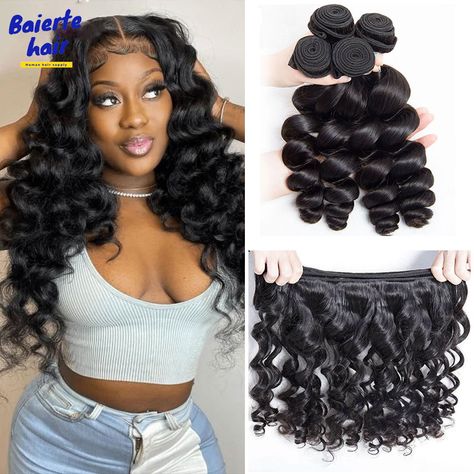 32 38 40Inch Loose Wave Human Hair Bundles Brazilian Human Hair 1Pc Bundles Deal Loose Weave Hair Weave Hair Extensions, Weave Hair, Human Hair Bundles, Brazilian Human Hair, Loose Waves, Hair Bundles, Natural Color, Hair Extensions, Human Hair