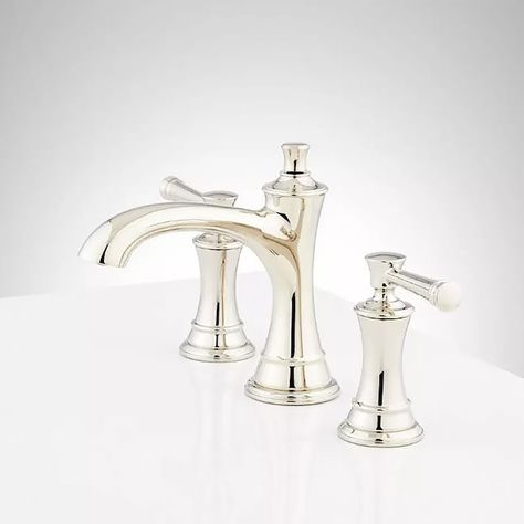 Polished Nickel Bathroom Fixtures, Polished Nickel Bathroom Faucet, Chrome Faucet Bathroom, Nickel Bathroom Faucet, Signature Hardware Bathroom, Polished Nickel Bathroom, Polished Nickel Faucet, Faucets Bathroom, Nickel Bathroom