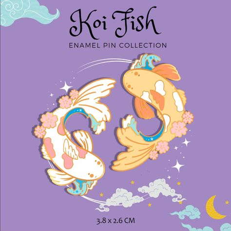 Enamel Pin: Japanese Cherry Blossom Koi Fish Sakura Koi Fish - Etsy Kawaii Koi Fish, Koi Fish Drawing, Japanese Blossom, Ikan Koi, Enamel Pin Collection, Carpe Koi, Japanese Koi, Fish Illustration, Cute Fish