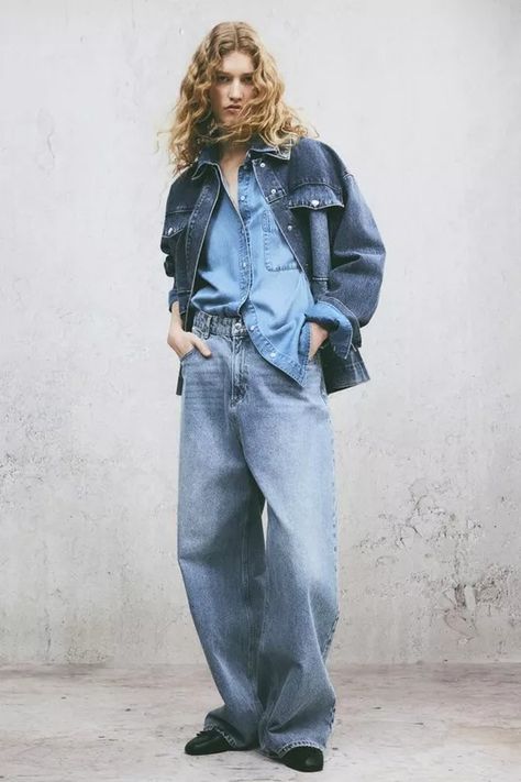 Denim Shirts | SheerLuxe Summer Denim Outfits, The Round Up, Tomboy Shirts, Denim Collar, Blue Jean Outfits, Sleeve Placket, Denim Shirts, Loose Fit Shirts, Fall Denim