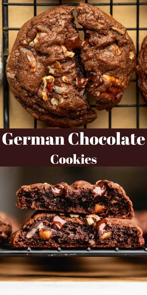 German Chocolate Cookies - I Heart Eating Pioneer Woman Chocolate Cookies, Cookies Made With Chocolate Chips, German Chocolate Chip Cookies, Cookies With Chocolate Chips Recipes, Chocolate Crinkles Cookies, Soft Chewy Chocolate Cookies, Chocolate Cheesecake Cookies Recipes, Chocolate Coconut Cookies Recipes, Cocoa Drop Cookies