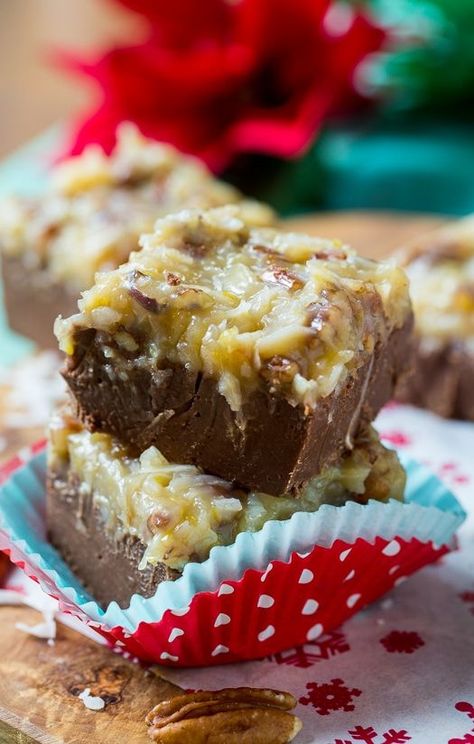 German Chocolate Fudge German Chocolate Fudge Recipe, German Chocolate Fudge, Holiday Fudge Recipes, Easy Microwave Fudge, Chocolate Fudge Topping, Best Fudge Recipe, Holiday Candies, Chocolate Fudge Recipe, Holiday Fudge