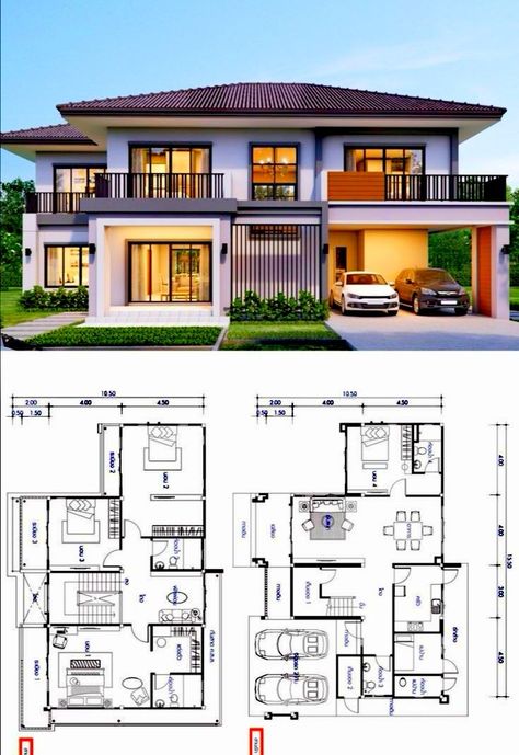 Villa Tugendhat, 6 Bedroom House Plans, Bedroom Bungalow, 5 Bedroom House Plans, Modern House Floor Plans, 2 Storey House Design, House Plans Mansion, Two Story House, Free House Plans