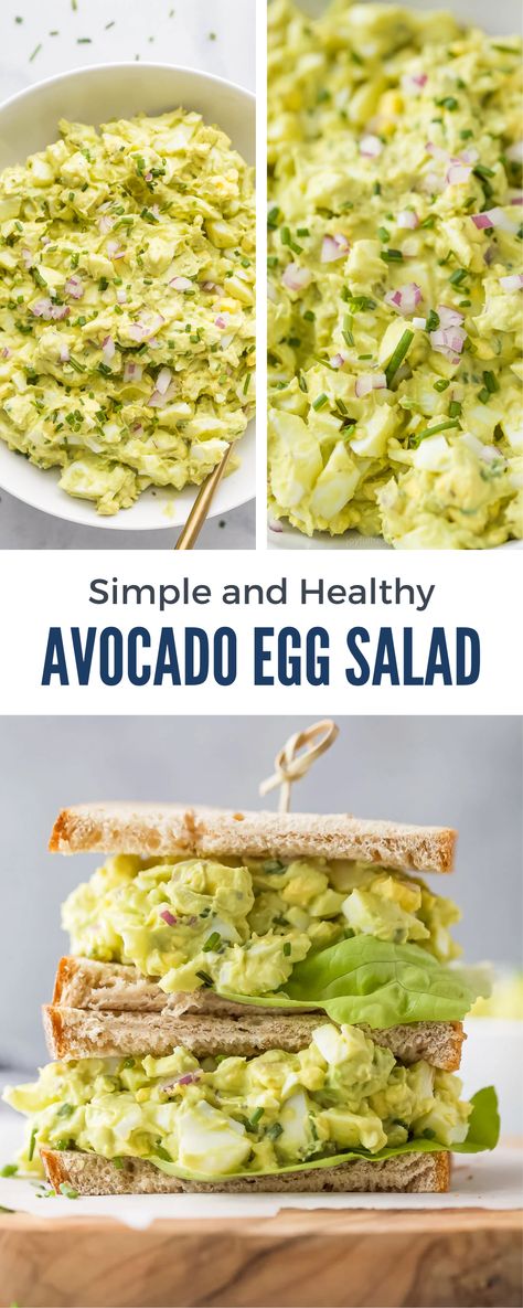 Stop guessing what's in your deli egg salad sandwich! This fast and fresh Creamy Avocado Egg Salad is a healthier alternative to traditional egg salad because there’s minimal mayo and tons of flavor from dijon mustard, lemon juice, red onions, and fresh herbs. Perfect for breakfast or lunch. Save this recipe for later! Egg Salad And Avocado, Healthy Avocado Egg Salad, Mayo Alternative Healthy, Avocado Egg Salad Recipe Healthy, Avocado Egg Salad With Cottage Cheese, Egg Salad Healthy, Healthy Egg Salad Recipe, Avocado Egg Salad Recipe, Egg Salad Wrap