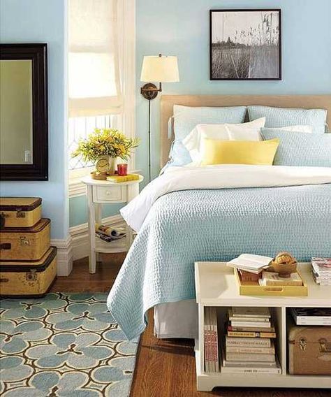 Calm Bedroom Colors | Light Blue Bedroom Colors, 22 Calming Bedroom Decorating Ideas Blue Bedroom Colors, Calming Bedroom Colors, Beautiful Bedroom Inspiration, Light Blue Bedroom, Blue Bedroom Design, Pastel Bedroom, Light Blue Walls, Bedroom Decor Lights, Blue Bedroom Decor