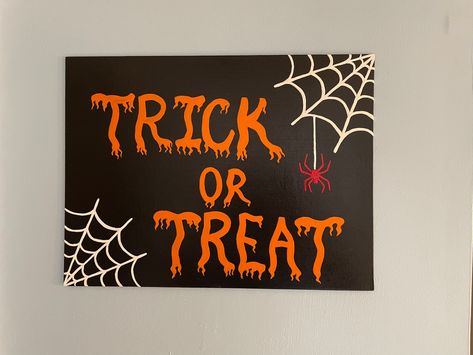 16x12 inch hand painted original acrylic Halloween painting with clear protective coating on canvas board.  Happy Halloween! Easy Paintings On A Canvas, Cute Easy Fall Paintings On Canvas, Halloween Spider Web Painting, Halloween Crafts Drawing, Cute Things To Paint Halloween, Puffy Paint On Canvas, Easy Halloween Wall Decor, Halloween Painting Templates, What To Paint Halloween