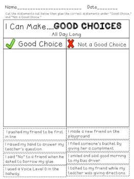 This cut and paste activity is great to use during the first few weeks of school. It reinforces classroom rules and expectations. Students cut and paste statements under two categories "Good Choice" and "Not a Good Choice." The statements cover hallway behavior, playground expectations and classroom rules. Playground Expectations, Classroom Rules Activities, School Rules Activities, Hallway Behavior, Classroom Rules And Expectations, Glad Strategies, Everyday Speech, Making Good Choices, Therapeutic Interventions