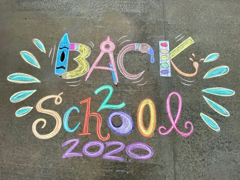 Chalk Crayons Art, Welcome Back To School Sidewalk Chalk, Welcome Back Chalk Art, Chalk Art Kindergarten, Preschool Chalk Art, Sidewalk Chalk Art Back To School, Chalk The Walk School, Last Day Of School Chalk Art, Chalk Art Back To School