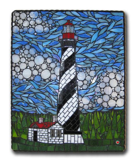 My first commissioned mosaic - St. Augustine Lighthouse by Cherie Bosela Mosaic Lighthouse, St Augustine Lighthouse, Hatteras Lighthouse, Mosaic Madness, Cape Hatteras, Mosaic Design, Mosaic Garden, Mosaic Projects, Mosaic Designs