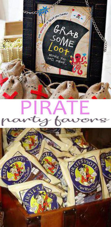 4 Pirate party favors kids will love. Fun Pirate birthday party favor ideas for boys and girls. Simple Pirate Birthday Party, Ahoy Matey Pirate Theme, 2nd Birthday Pirate Theme, Treasure X Birthday Party, Pirate Goody Bag Ideas, Mermaid And Pirate Birthday Party Ideas, Pirate And Fairy Birthday Party, Pirate 1st Birthday Party, Pirates And Mermaids Party