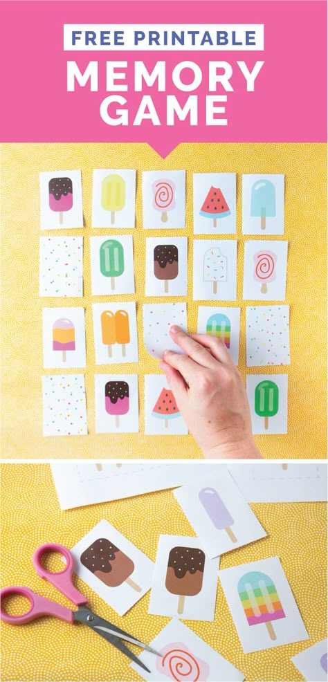 Download this FREE popsicle-themed Printable Memory Game for Kids! Great for kids and students ages 3-12! #freeprintable #games #memorygame #homeschooling Ice Cream Matching Game Free Printable, Memory Skills Activities, Memory Game Cards Free Printables, Memory Games Printable, Free Printable Matching Games, Free Printable Memory Game, Cognitive Games For Kids, Memory Games For Preschoolers, Cognitive Activities For School Age