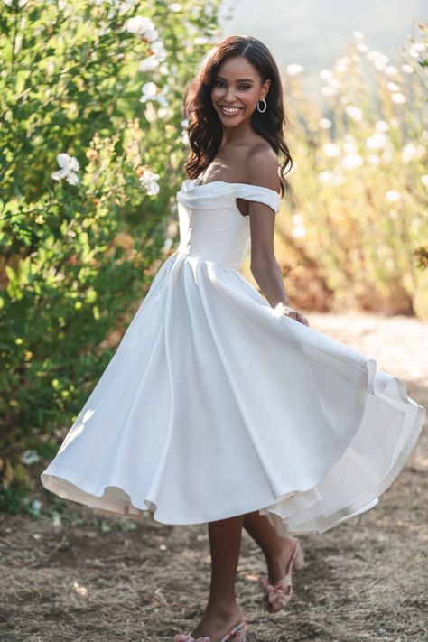 R3705TL, pictured in ivory Wedding Dress Simple Short, Mid Length Wedding Dress, Romance Wedding Dress, Beaded Wedding Dresses, Allure Romance, Romance Dress, Courthouse Wedding Dress, Wedding Dress Simple, Girls Bridesmaid Dresses