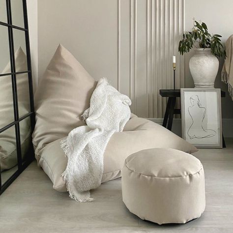 Loved by both adults and children alike, the Bean Bag will fast become the heart of any family home and make a real style statement in your relaxation space.This modern barley beanbag will transform an empty corner, uplift a room and offers the perfect place for ultimate relaxation and comfort. Available in a range of neutral tones to suit your style, our textured barley fabric is aesthetically pleasing yet practical for a busy home. The beanbag cover can be machine washed keeping it looking fab Home Relaxation Room, Bean Bag Living Room, Modern Bean Bags, Relaxation Space, Royal Bedroom, Bean Bag Lounger, Floor Sitting, Bedroom Corner, Pinterest Room Decor