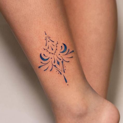 Blue ornament tattoo placed on the ankle. Blue Ornamental Tattoo, Blue Tattoo Healed, Ornamental Ankle Tattoo, Light Blue Tattoo, Tattoo Door, Ornament Tattoo, Blue Ink Tattoos, Impulsive Ideas, Blue Ornament