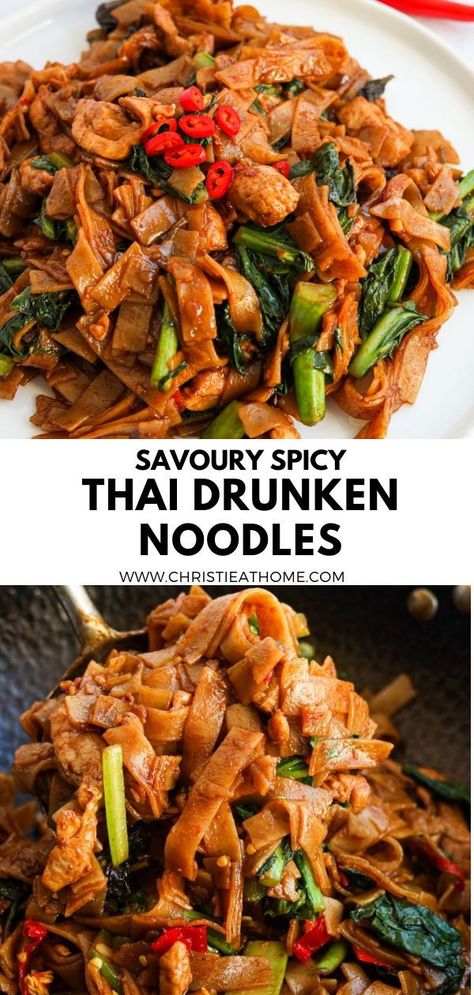 Easy Drunken Noodles, Easy Drunken Noodles Recipe, Thai Drunken Noodles Recipe, Best Pad Thai Recipe, Drunken Noodles Recipe, Thai Recipes Noodles, Thai Drunken Noodles, Pad Kee Mao, Spicy Thai Noodles