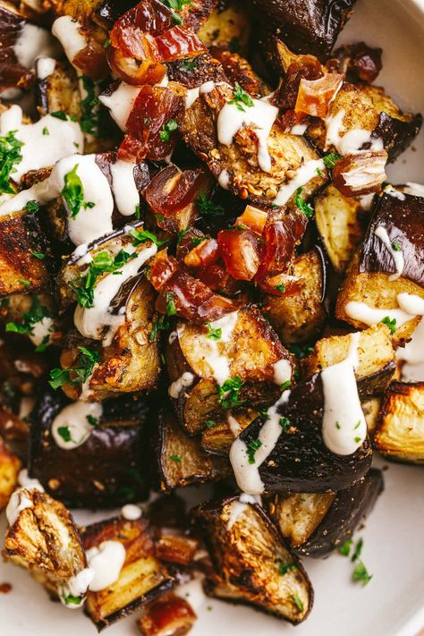 Kale Eggplant Recipes, Medditeranean Eggplant Recipes, Roasted Egg Plant Recipes, Eggplant Buddha Bowl, Roasted Eggplant And Cauliflower, Healthy Eggplant Dinner Recipes, Eggplant Meal Prep Recipes, Eggplant Whole 30 Recipes, Whole Eggplant Recipes