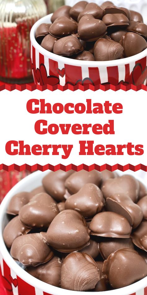 Easy Chocolate Covered Cherry Hearts are a super simple treat you can make for your sweetie this Valentine's Day. Few Valentine candy recipes are as quick and easy as this one. You'll wonder why you didn't think of this sooner. Cherry Hearts, Homemade Candy Bars, Chocolate Covered Cherry, Cherry Bread, Dessert Truffles, Dark Chocolate Candy, Chocolate Covered Cherries, Candy Recipes Homemade, Chocolate Candy Melts