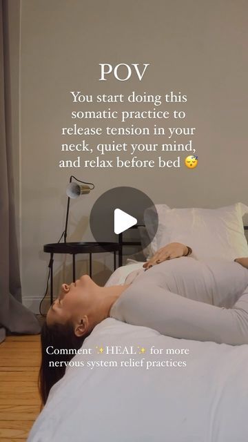 Cortisol + Nervous System Regulation 😌 on Instagram: "Comment ✨HEAL✨ for a 3-course somatic healing bundle -on sale now ☀️  If you’re feeling stressed and wired before bed, your body might be holding onto the tension of the day. Try this simple yet powerful somatic practice:  Hang your head over the edge of your bed for a few minutes before sleep. 😴  This gentle inversion:  ⬇️ Calms your nervous system, activating the parasympathetic (rest-and-digest) response to help you unwind. 💆‍♀️ Gently releases tension in your neck and shoulders, melting away the stress of the day. 🧠 Increases blood flow to the brain, promoting relaxation and deeper sleep. 🧘‍♀️Creates a sense of grounding and ease in the body, preparing you for a restful night.  It’s a quick and easy way to shift your energy and How To Calm Your Nervous System, Somatic Practice, Body Tension, Somatic Healing, Nervous System Regulation, Body Wisdom, Shoulder Tension, Eft Tapping, Over The Edge