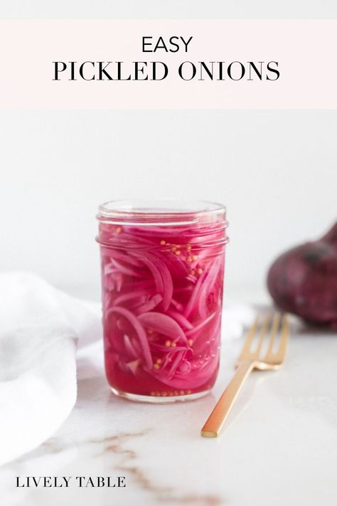 These easy pickled red onions are so simple to make with just a few ingredients, and add a pop of flavor to tacos, salads, and more! Includes a quick pickled onion option. #glutenfree #nutfree #dairyfree #recipes #easy #healthy #pickling #mexican Easy Pickled Red Onions, Pickled Onion, Quick Pickled Onions, Quick Pickled, Pickled Veggies, Pickled Vegetables, Glutenfree Dairyfree, Pickled Red Onions, Pickled Onions