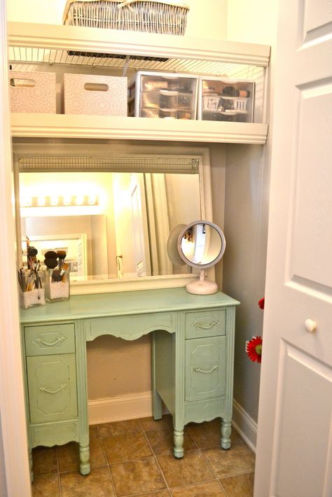 Bathroom Closet Re-Do… | lizmarieblog.com Vanity Tour, Closet Redo, Bedroom Tour, Closet Vanity, Vanity Bedroom, Haute House, Big Closets, Bathroom Closet, Small Closet