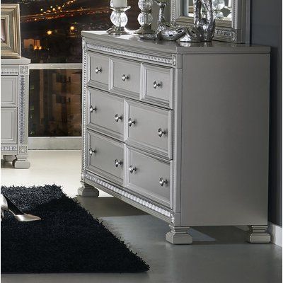 Rosdorf Park Lybarger 7 Drawer Dresser Silver Dresser, 7 Drawer Dresser, 4 Drawer Dresser, 9 Drawer Dresser, Acrylic Frame, Wooden Dresser, Decorative Knobs, Wood Dresser, Double Dresser