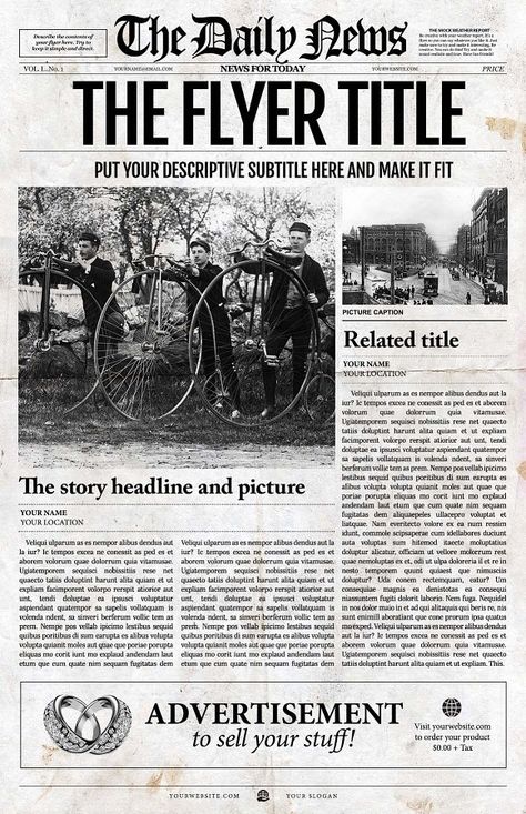 Newspaper Design Layout, Newspaper Layout, Newspaper Front Pages, Front Page Design, News Bulletin, Illustrator Template, Newspaper Cover, Newspaper Template, Newspaper Headlines