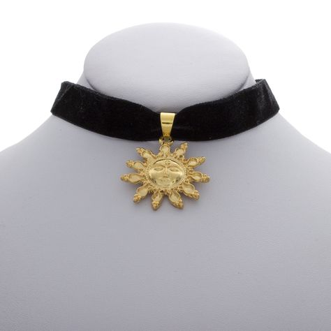 Sun Choker, Kohls Jewelry, Velvet Choker Necklaces, Black Velvet Choker, Sun Charm, Choker Jewelry, Steampunk Accessories, Neck Accessories, Gold Sun