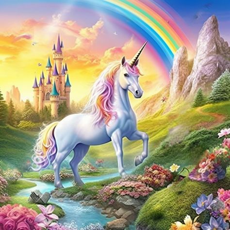 5D Diamond Painting Colorful Castle Unicorn Kit Offered by Bonanza Marketplace. www.BonanzaMarketplace.com #diamondpainting #5ddiamondpainting #paintwithdiamonds #disneydiamondpainting #dazzlingdiamondpainting #paintingwithdiamonds #unicorndiamondpainting #unicorndiamondart Unicorn Landscape, Colorful Castle, Wall Art Painting Bedroom, Unicorn Castle, Unicorn With Rainbow, Unicorn Wallpaper Cute, Cute Rainbow Unicorn, Rainbows And Unicorns, Unicorn Artwork