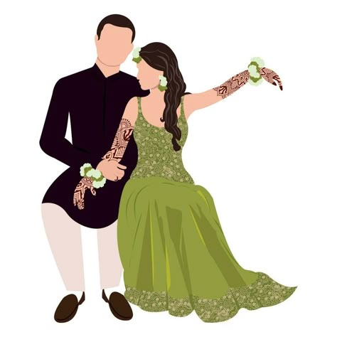 Mehendi Couple Illustration, Indian Wedding Elements Illustration, Mehendi Caricature, Indian Wedding Couple Illustration, Indian Wedding Illustration, Couple Vector Illustration, Wedding Couple Illustration, Mehendi Decoration, Canva Illustration