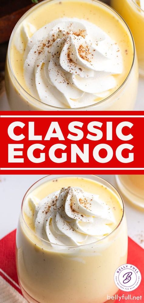 Rich and creamy, this Homemade Eggnog recipe is spiked with rum to make the most delicious eggnog cocktail. Served topped with whipped cream. Egg Nogg Recipe, Whipped Icing Recipe, Whipped Cream Recipes, Best Eggnog Recipe, Alcoholic Eggnog, Eggnog Cocktail, Classic Eggnog, Eggnog Drinks, Ice Cream Aesthetic