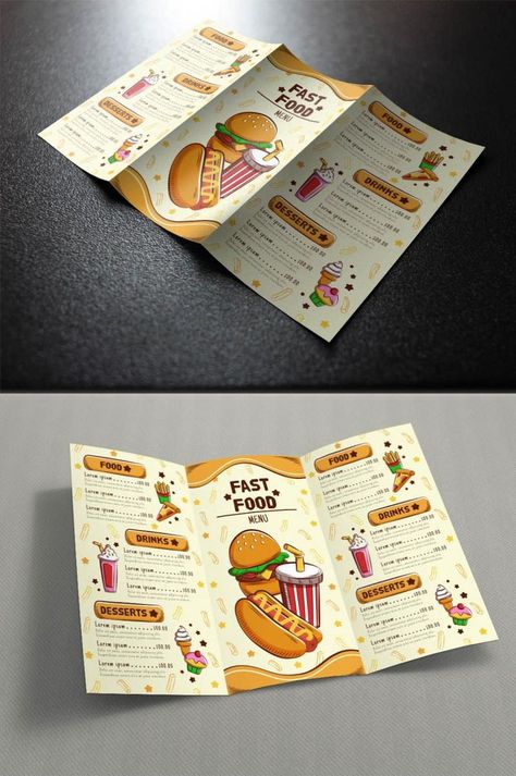 Folding Pamphlet Design, Cafe Food Ideas Menu Design, Cafe Pamphlet Design, Food Pamphlet Design Creative, Brosure Design Ideas, Food Brochure Design Ideas, Brochures Design Ideas, Menu Ideas Design Creative, Folder Design Aesthetic