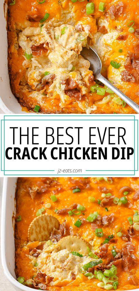 Warm Crack Chicken Dip Recipe (with bacon and ranch) New Year Dips, Shredded Chicken Dips Recipes, Spicy Chicken Ranch Dip, Cracked Chicken Dip Recipe, Shredded Chicken Dip Recipes Easy, Dips Using Canned Chicken, Dips With Shredded Chicken, Hot Chicken Dip Crockpot, Chicken Dips Recipes Crockpot