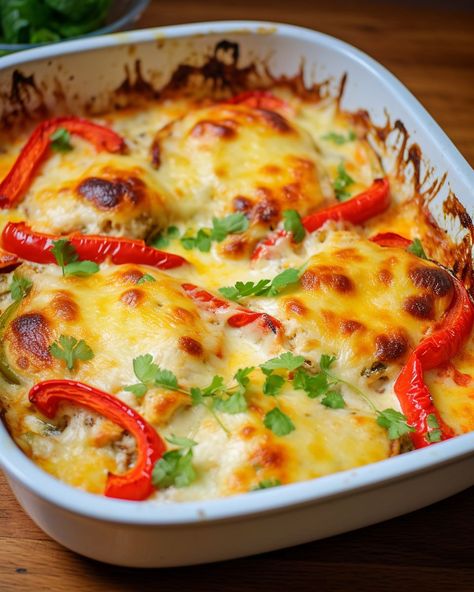 Cheesy Baked Chicken, Chicken Breast Recipes Baked, Savory Chicken, Chicken Main Dishes, Läcker Mat, Easy Casserole Recipes, Peppers Recipes, Chicken Recipes Casserole, Chicken Dishes Recipes