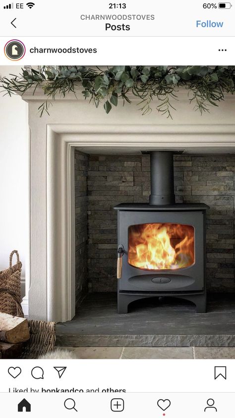 White Fireplace Surround, Woodburning Stove Fireplace, Wood Burner Fireplace, Wood Burning Stoves Living Room, Log Burner Fireplace, Log Burner Living Room, Interior Design Lounge, New House Living Room, Log Burning Stoves