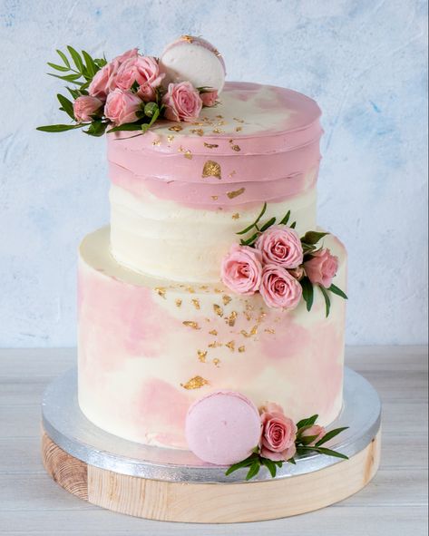 Pink And White 2 Tier Birthday Cake, 2 Teir Cakes Pink, Pink And Gold Floral Cake, White Pink Wedding Cake, Pink Flower Cake Design, Two Tier Pink Birthday Cake, Pink Birthday Cake With Flowers, 2 Tier Pink Cake, Pink White Gold Cake