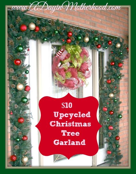 Under $10 Door Garland as we Upcycle an Old Artificial Christmas Tree! Christmas Project Ideas, Christmas Tree Inspiration Simple, Old Christmas Tree, Recycled Christmas Tree, Door Garland, Recycled Christmas, Christmas Freebie, Diy Christmas Garland, Faux Christmas