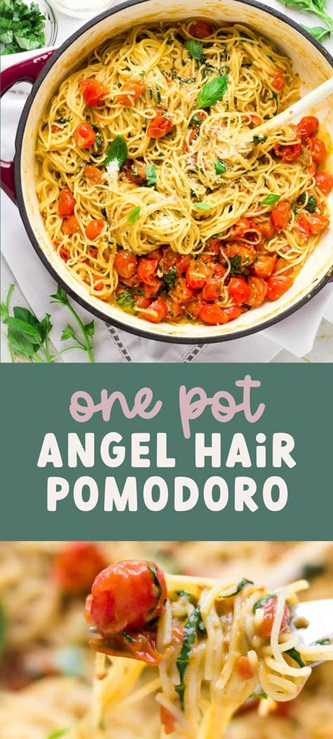 Vegetarian Angel Hair Pasta Recipes, Angel Hair Spinach Pasta, Angel Hair Pasta With Veggies, Sauce For Angel Hair Pasta, Angel Hair Pasta With Tomatoes, Angel Hair Pomodoro, Angel Hair Tomato Pasta, One Pot Angel Hair Pasta, Angel Hair Pasta With Cherry Tomatoes