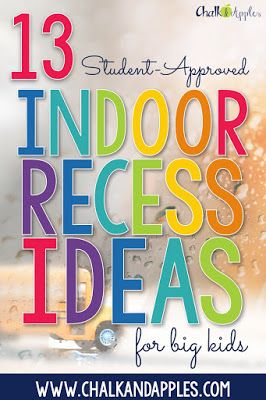 13 fun indoor recess activities for big kids... because indoor recess should still be fun in upper elementary. Classroom Games Elementary Activities, Indoor Recess Games Elementary, After School Activities For Kids Daycare, Move Up Day Ideas School, Rainy Day Activities For Kids Elementary, Latchkey Activities, Indoor Recess Ideas, Hammock House, Pbis Rewards